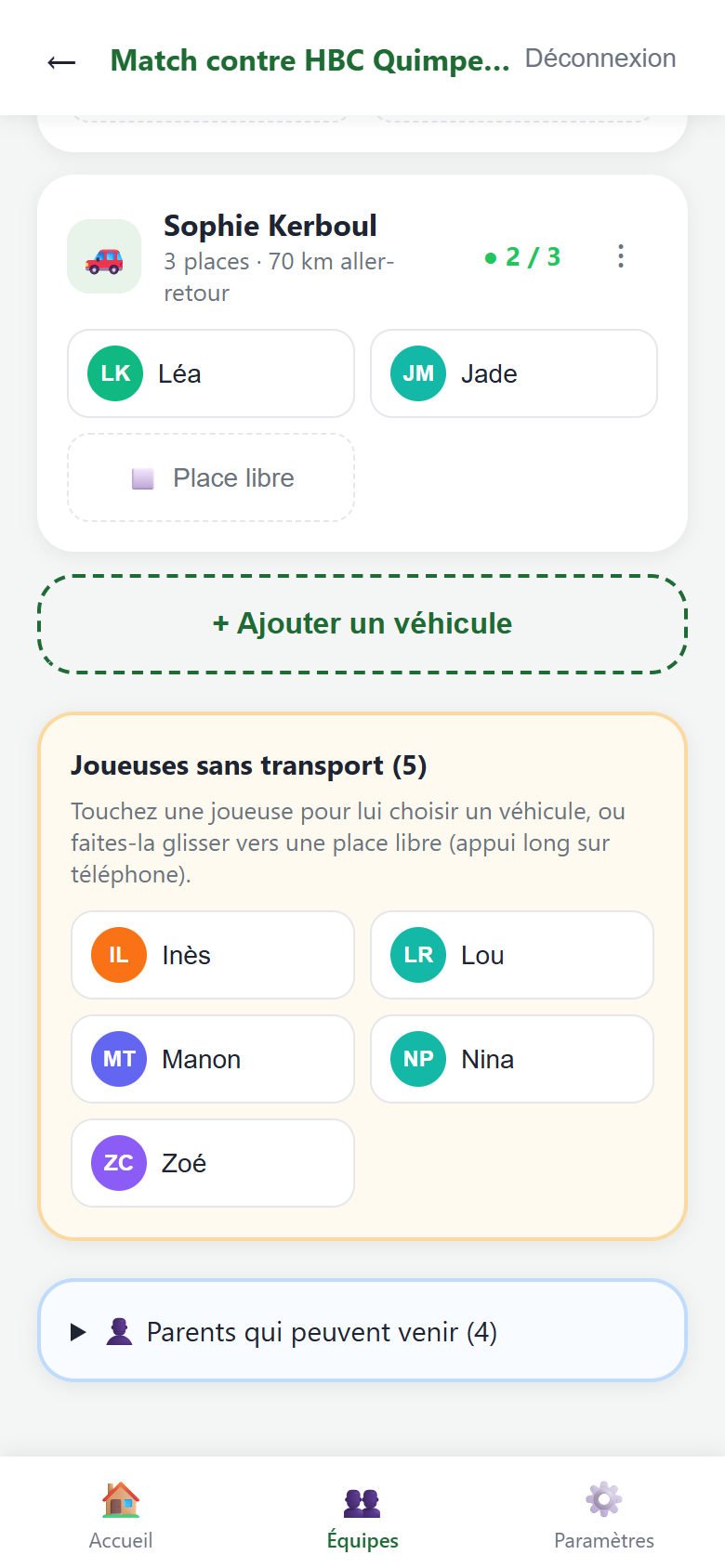 Cadre Joueuses sans transport avec cinq prénoms